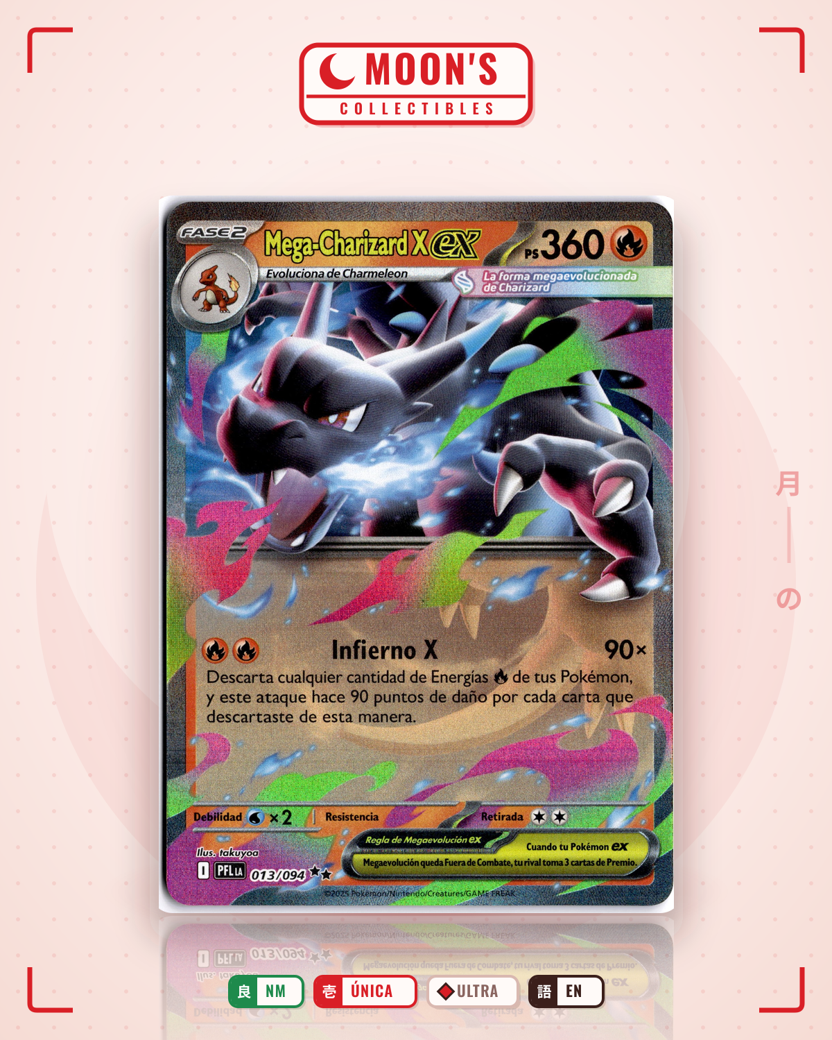 Carta Pokémon Mega Charizard X ex · Phantasmal Flames #013/094 (NM) — pieza única en Moon's Collectibles México