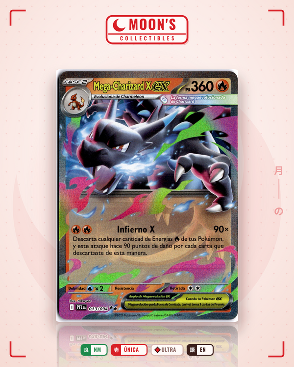 Carta Pokémon Mega Charizard X ex · Phantasmal Flames #013/094 (NM) — pieza única en Moon's Collectibles México