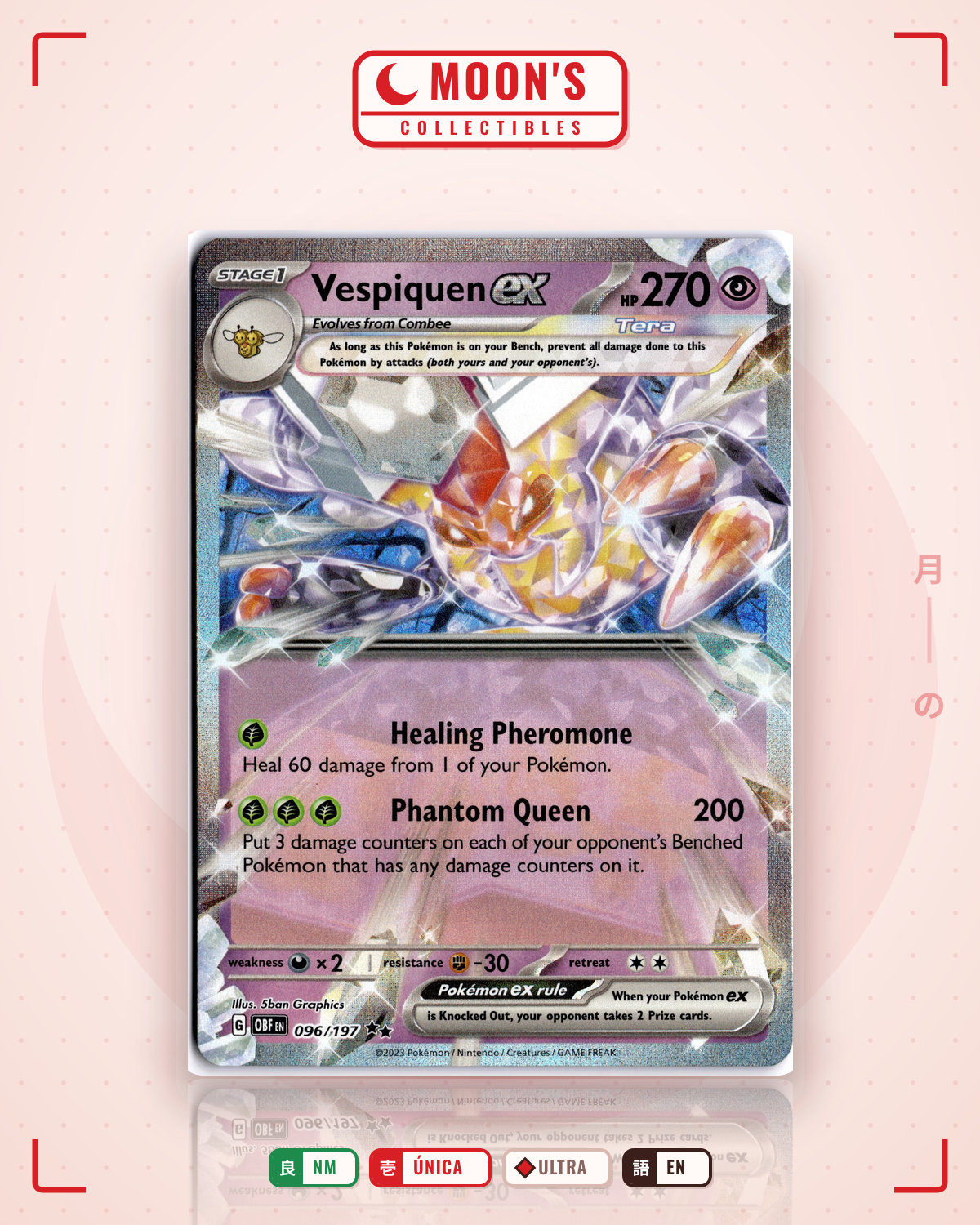Carta Pokémon Vespiquen ex · Obsidian Flames #096/197 (NM) — pieza única en Moon's Collectibles México