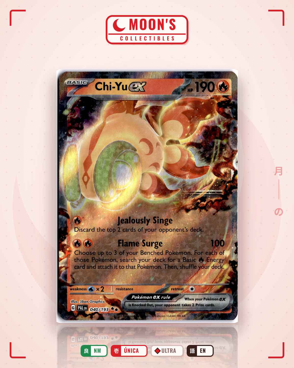 Carta Pokémon Chi-Yu ex · Paldea Evolved #040/193 (NM) — pieza única en Moon's Collectibles México