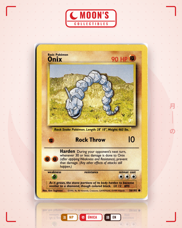 Carta Pokémon Onix · Base #56/102 (MP) — pieza única en Moon's Collectibles México
