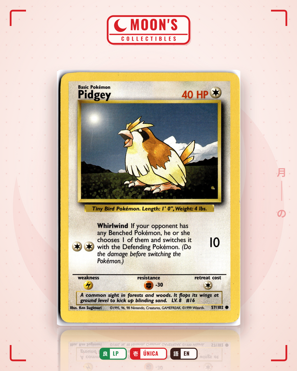 Carta Pokémon Pidgey · Base #57/102 (LP) — pieza única en Moon's Collectibles México