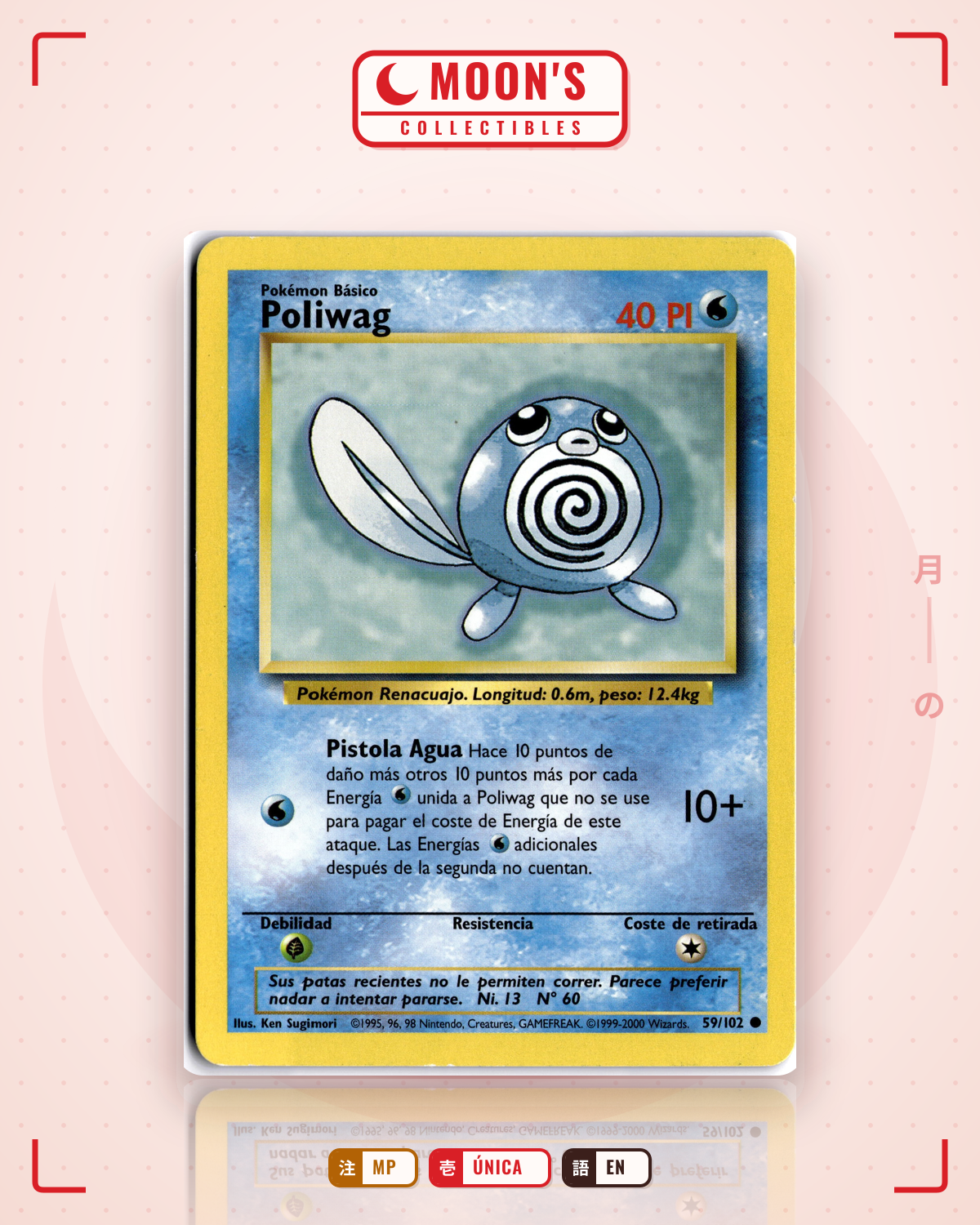 Carta Pokémon Poliwag · Base #59/102 (MP) — pieza única en Moon's Collectibles México