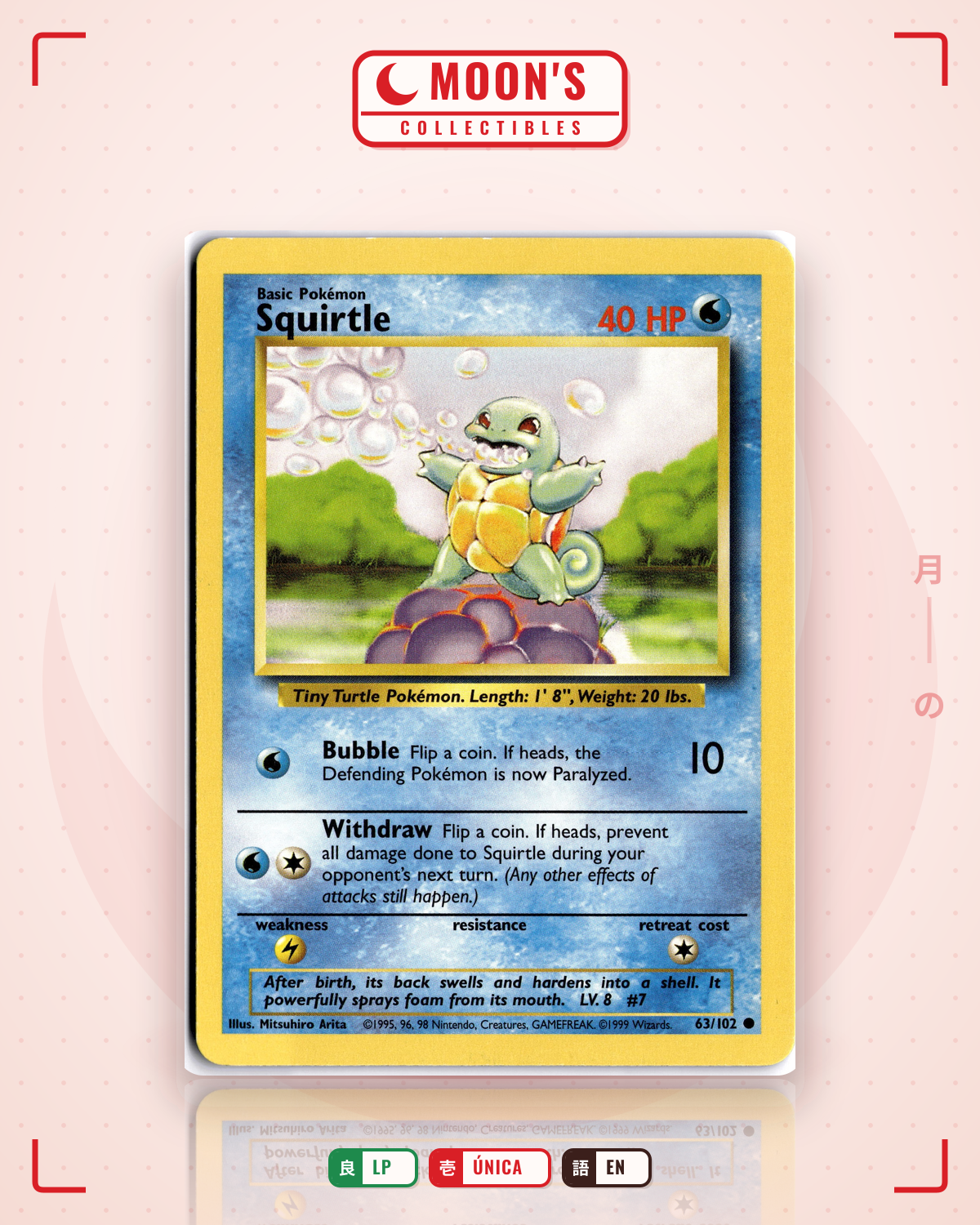 Carta Pokémon Squirtle · Base #63/102 (LP) — pieza única en Moon's Collectibles México