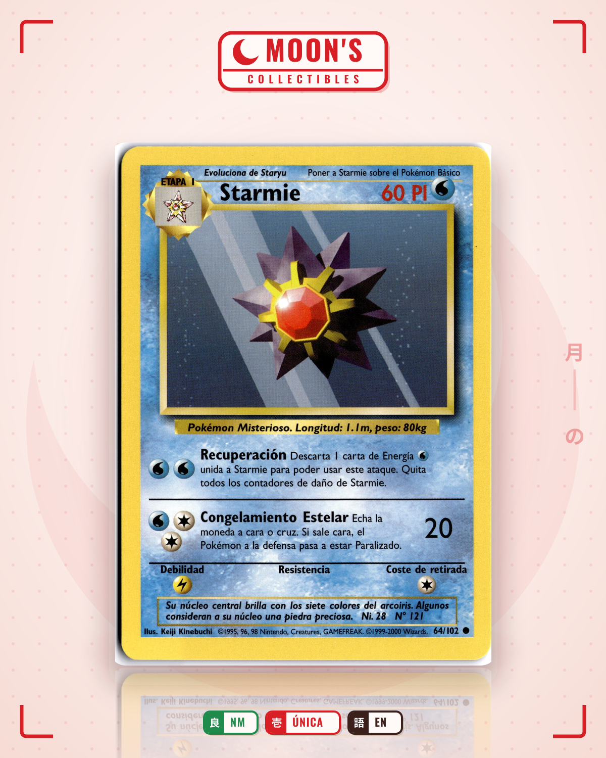 Carta Pokémon Starmie · Base #64/102 (NM) — pieza única en Moon's Collectibles México