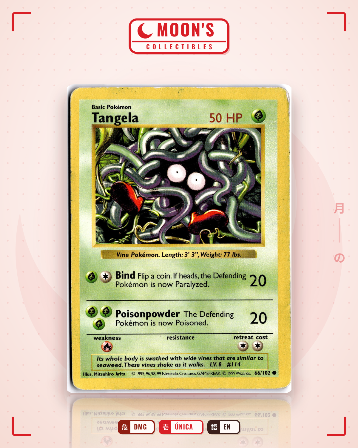 Carta Pokémon Tangela · Base #66/102 (DMG) — pieza única en Moon's Collectibles México