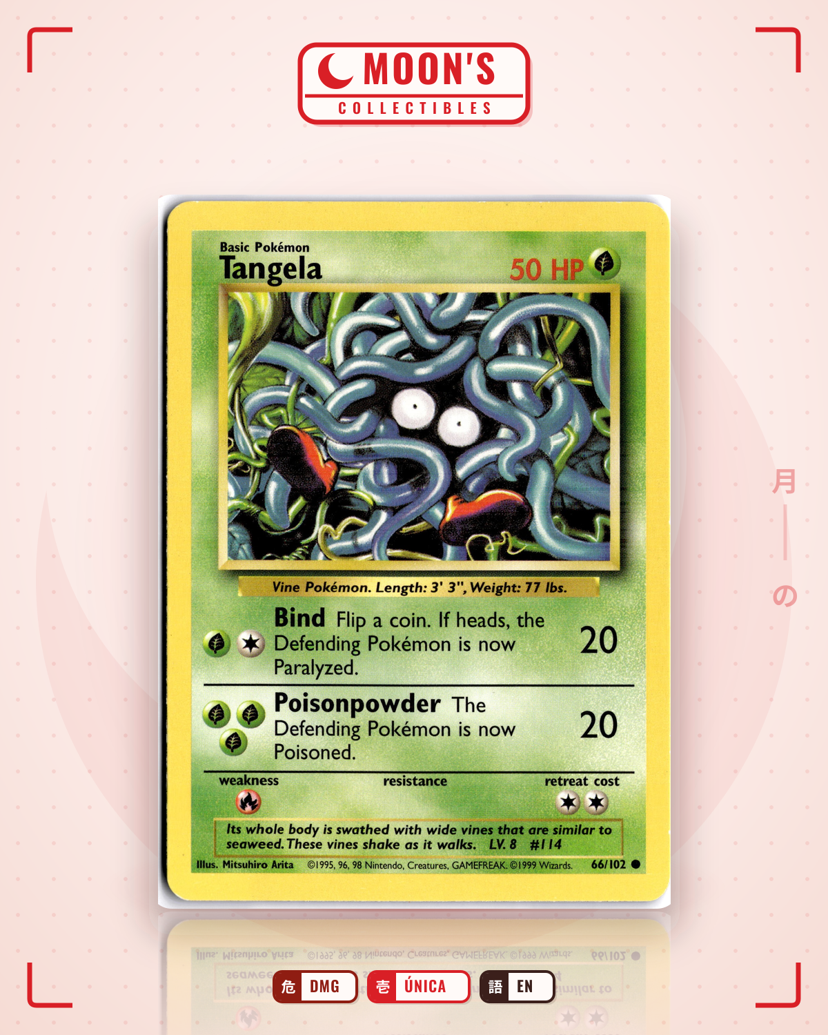 Carta Pokémon Tangela · Base #66/102 (DMG) — pieza única en Moon's Collectibles México