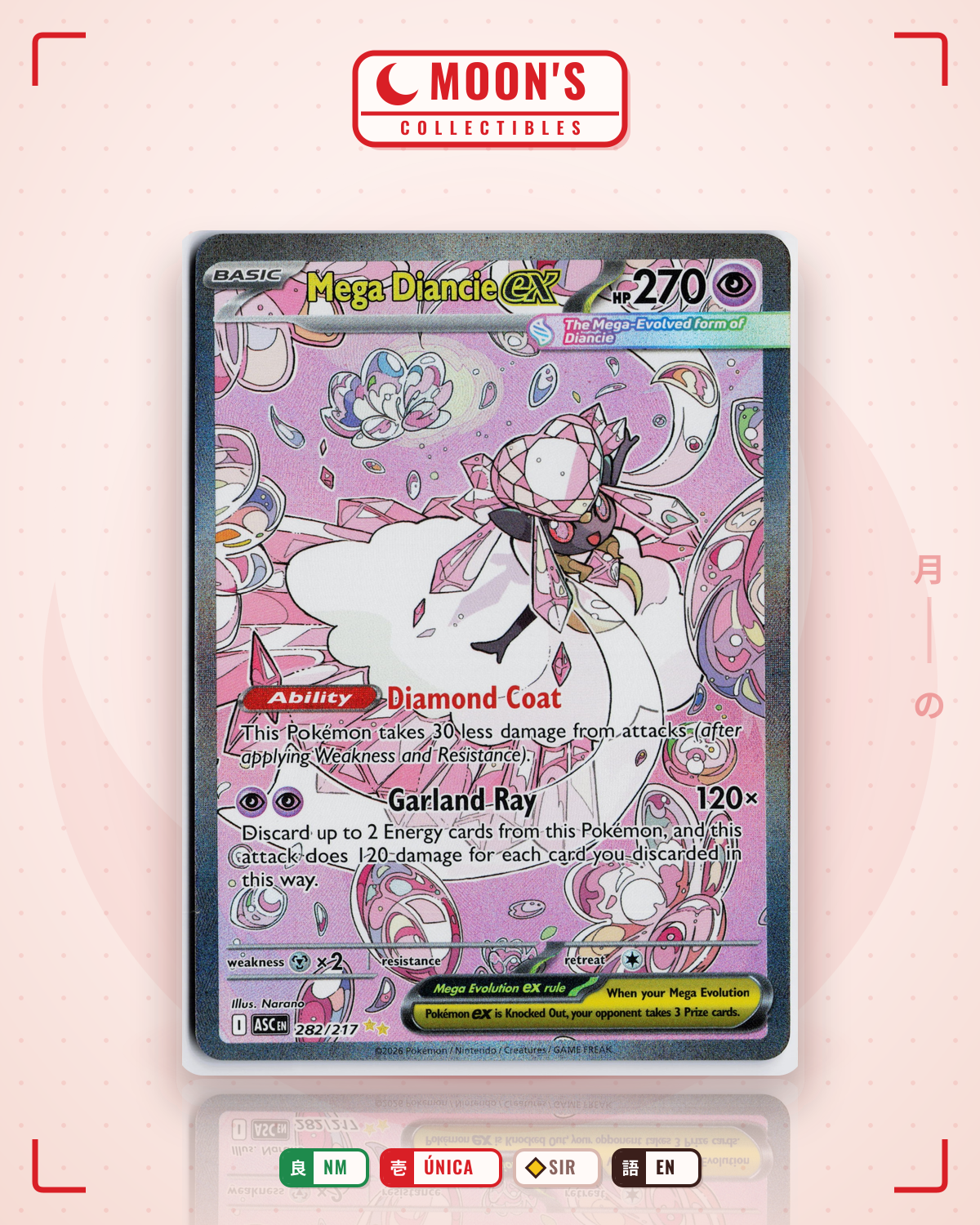 Carta Pokémon Mega Diancie ex · Ascended Heroes #282/217 (NM) — pieza única en Moon's Collectibles México