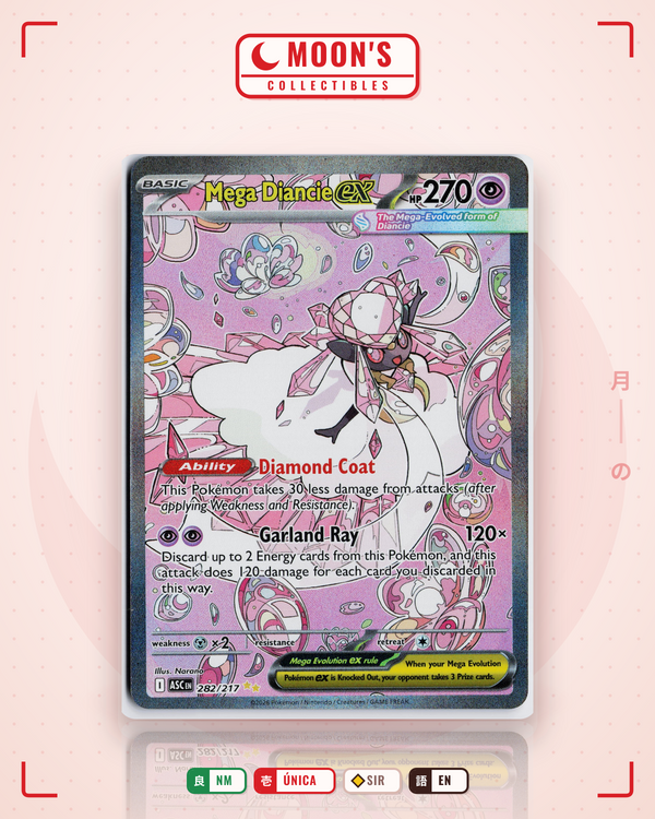 Carta Pokémon Mega Diancie ex · Ascended Heroes #282/217 (NM) — pieza única en Moon's Collectibles México