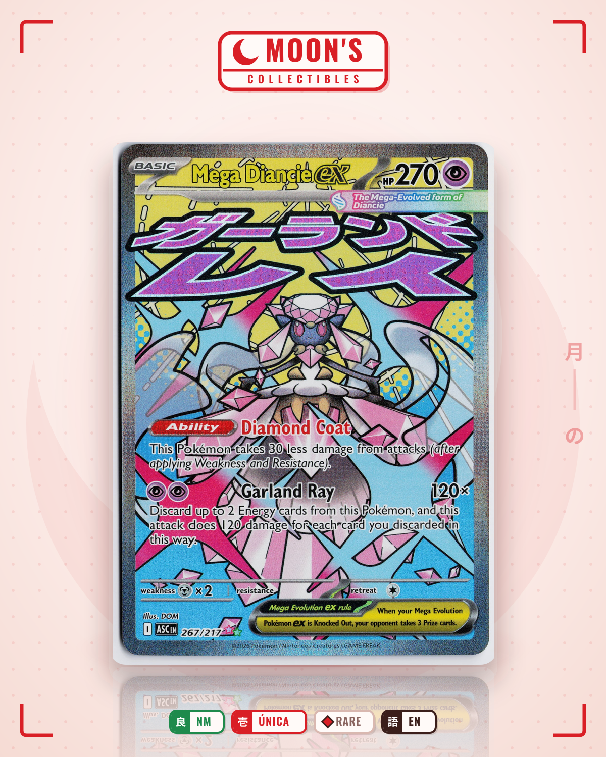 Carta Pokémon Mega Diancie ex · Ascended Heroes #267/217 (NM) — pieza única en Moon's Collectibles México