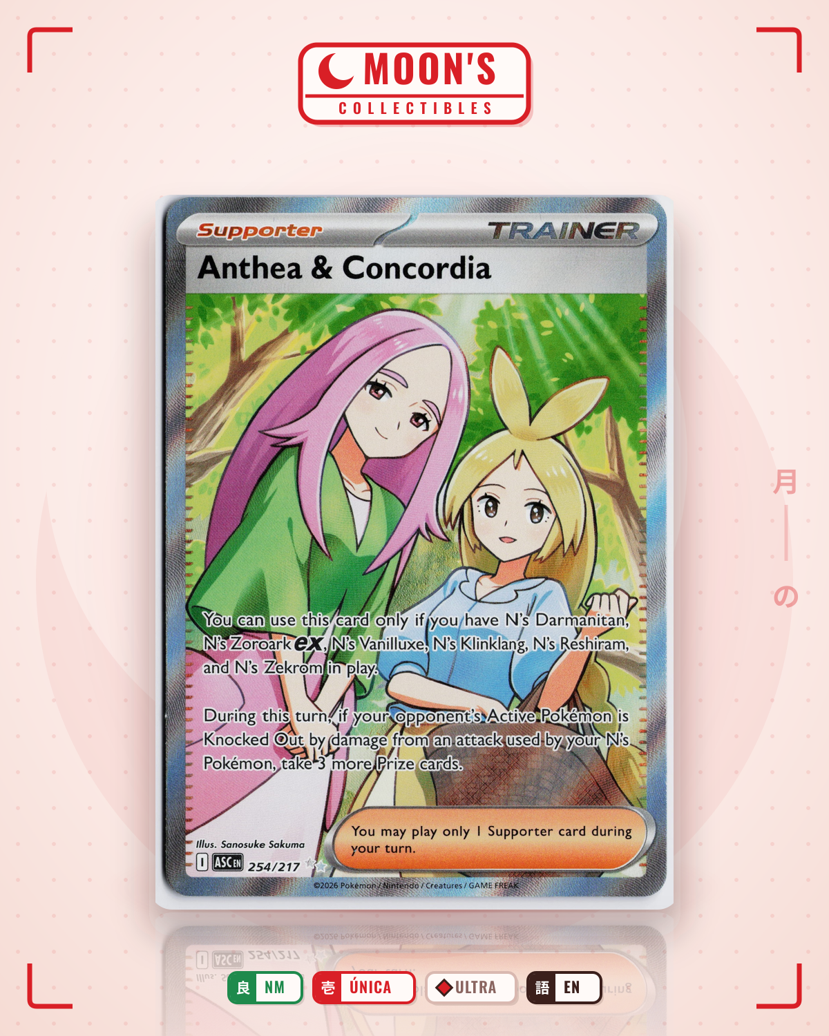 Carta Pokémon Anthea & Concordia · Ascended Heroes #254/217 (NM) — pieza única en Moon's Collectibles México