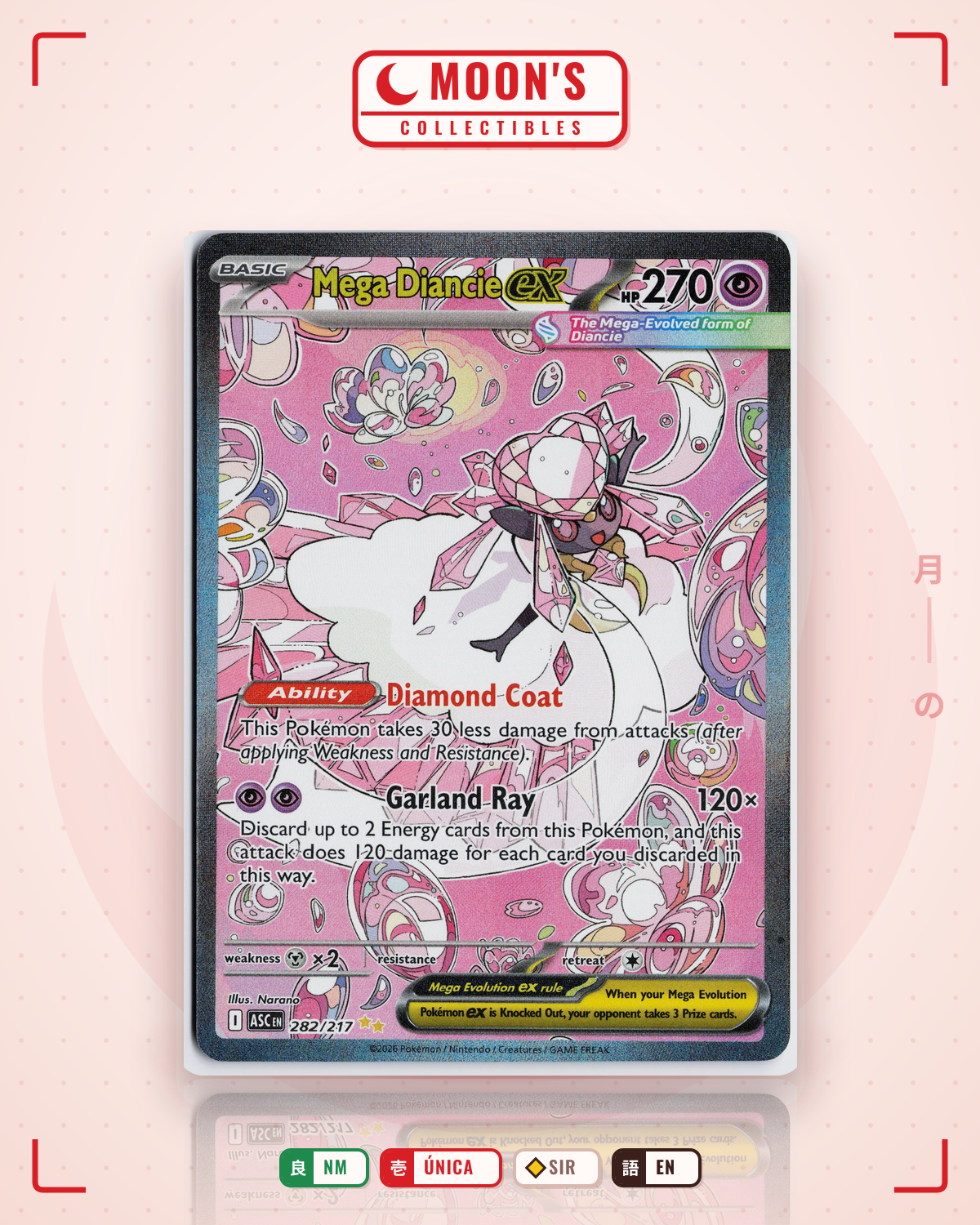 Carta Pokémon Mega Diancie ex · Ascended Heroes #282/217 (NM) — pieza única en Moon's Collectibles México