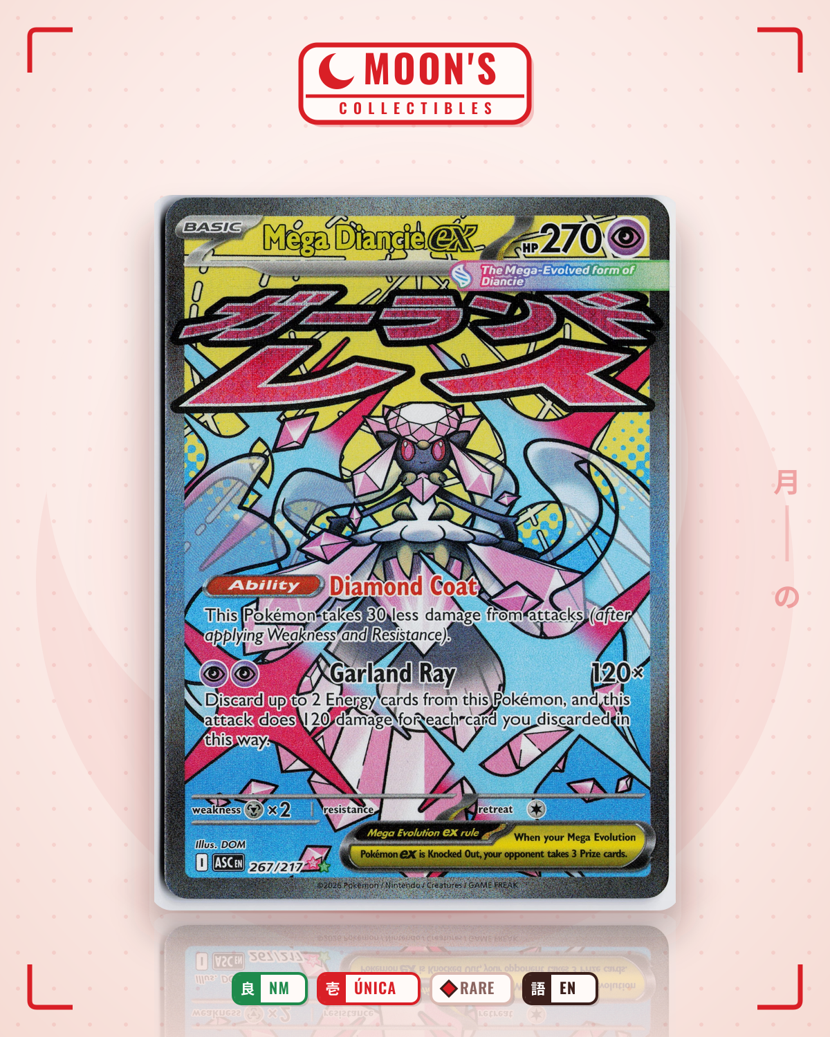 Carta Pokémon Mega Diancie ex · Ascended Heroes #267/217 (NM) — pieza única en Moon's Collectibles México