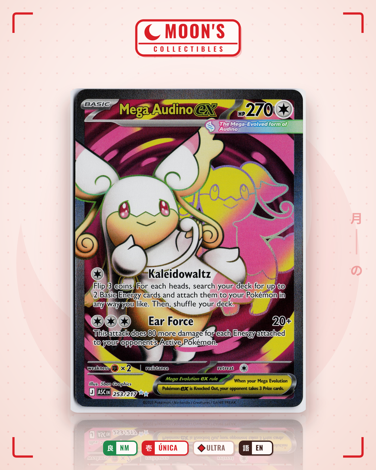 Carta Pokémon Mega Audino ex · Ascended Heroes #253/217 (NM) — pieza única en Moon's Collectibles México