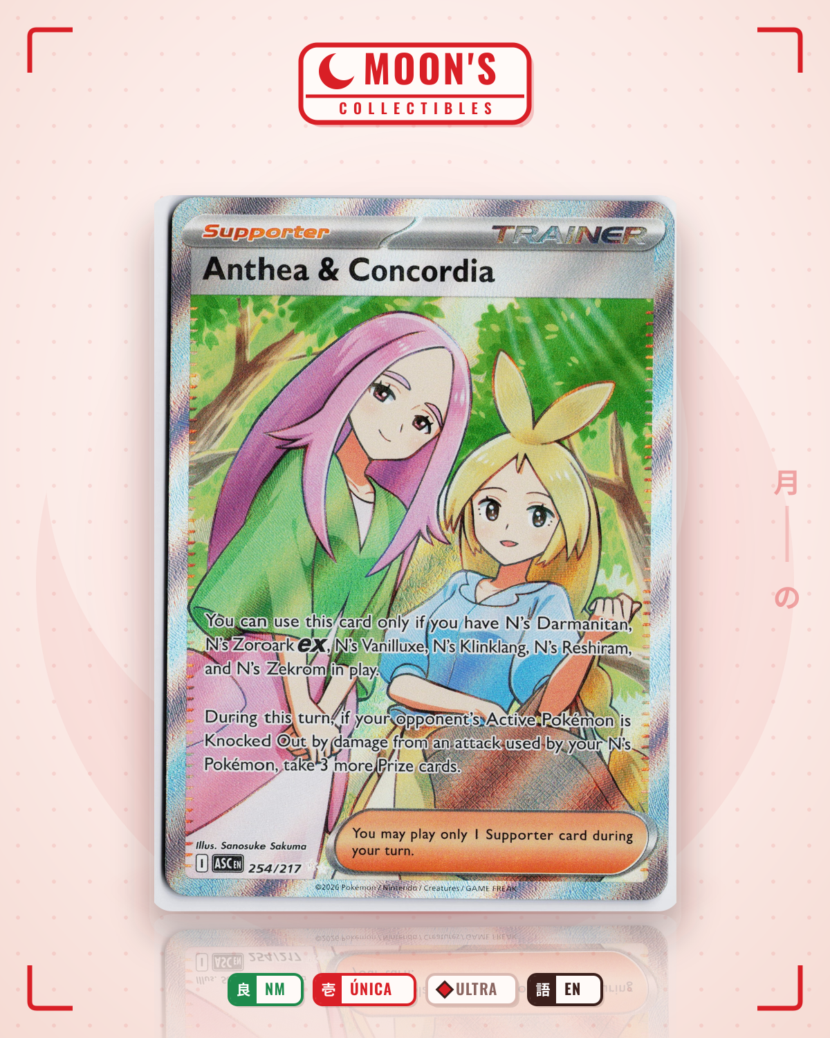 Carta Pokémon Anthea & Concordia · Ascended Heroes #254/217 (NM) — pieza única en Moon's Collectibles México