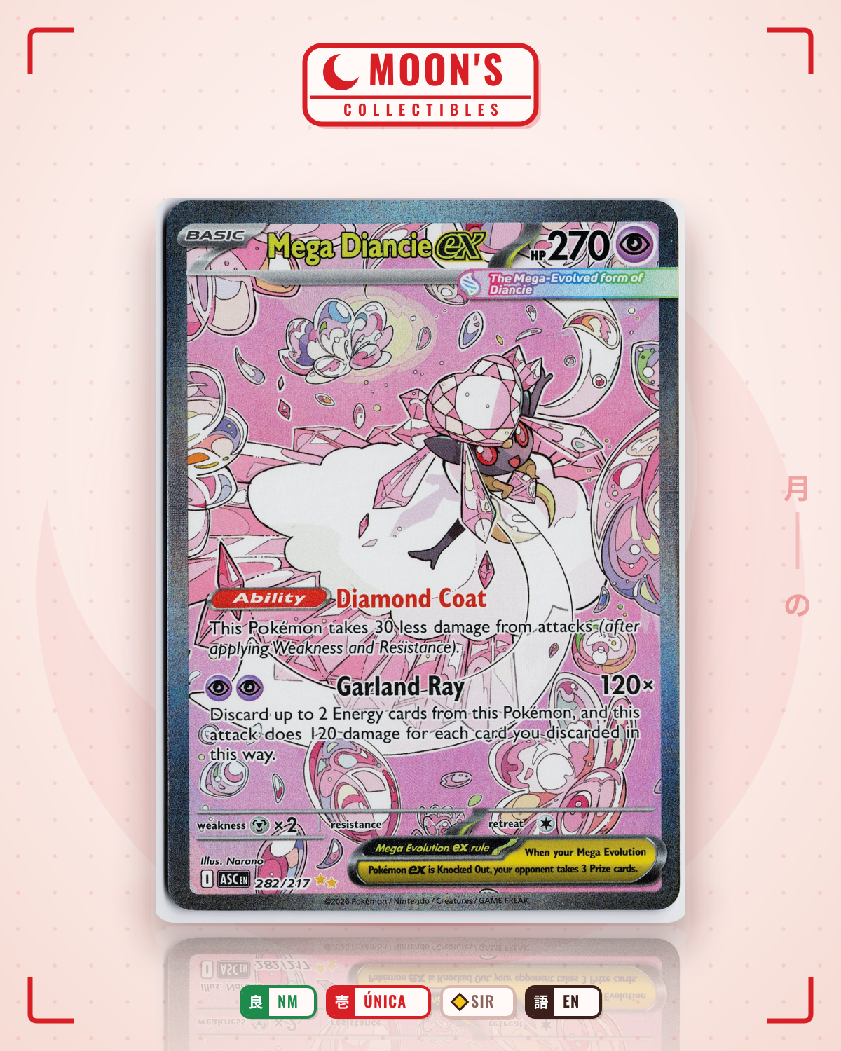 Carta Pokémon Mega Diancie ex · Ascended Heroes #282/217 (NM) — pieza única en Moon's Collectibles México