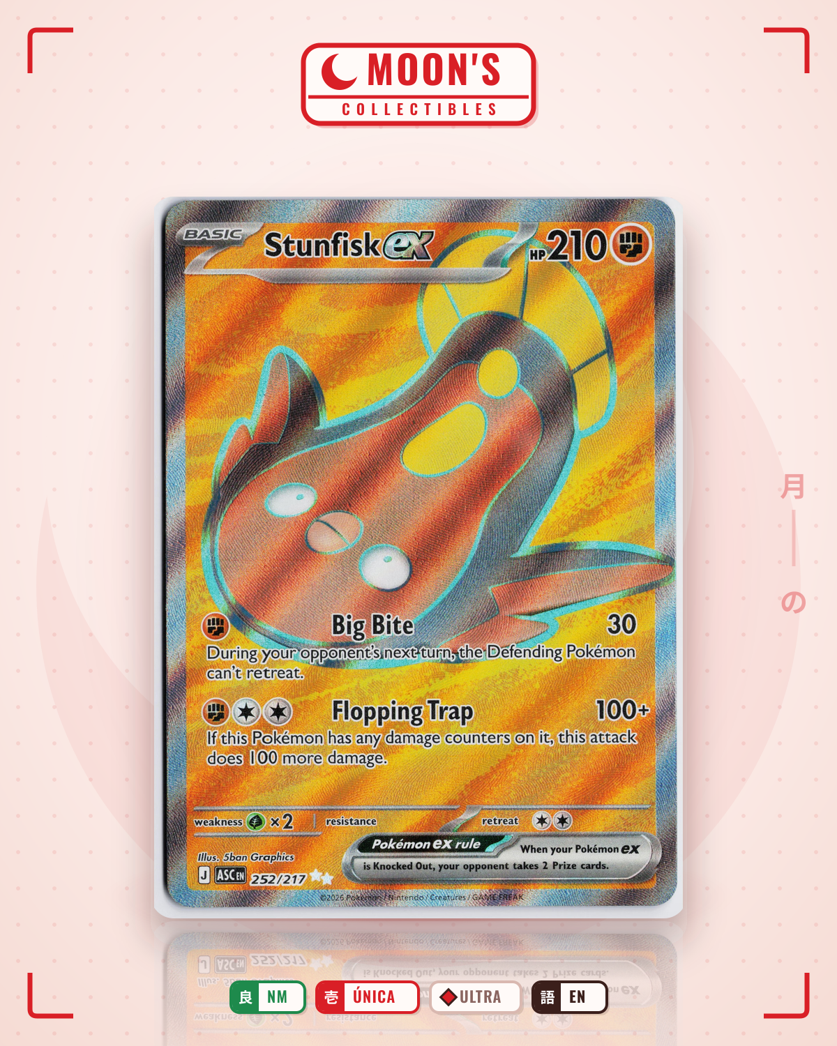 Carta Pokémon Stunfisk ex · Ascended Heroes #252/217 (NM) — pieza única en Moon's Collectibles México
