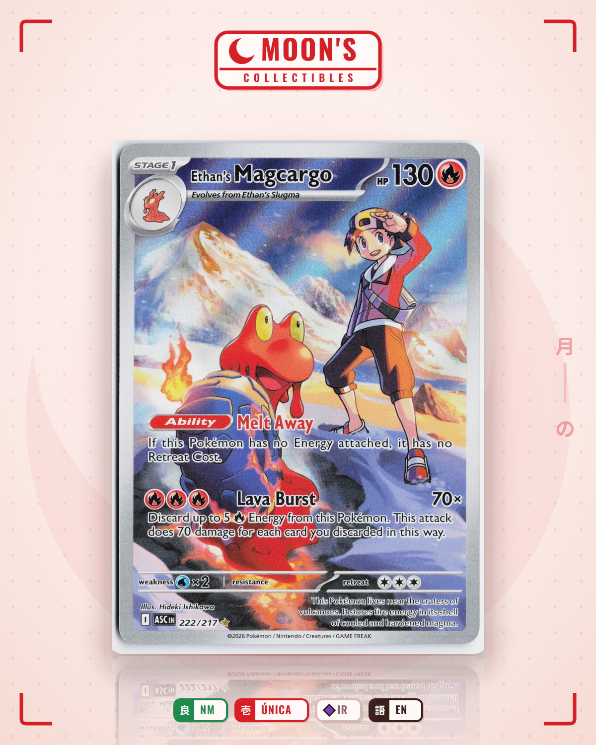 Carta Pokémon Ethan's Magcargo · Ascended Heroes #222/217 (NM) — pieza única en Moon's Collectibles México
