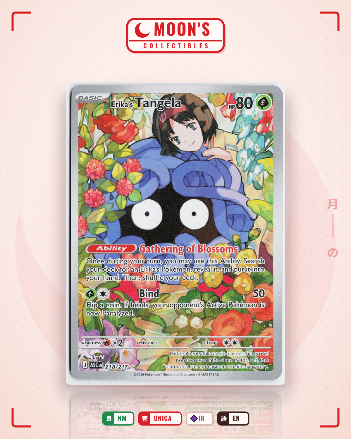 Carta Pokémon Erika's Tangela · Ascended Heroes #218/217 (NM) — pieza única en Moon's Collectibles México