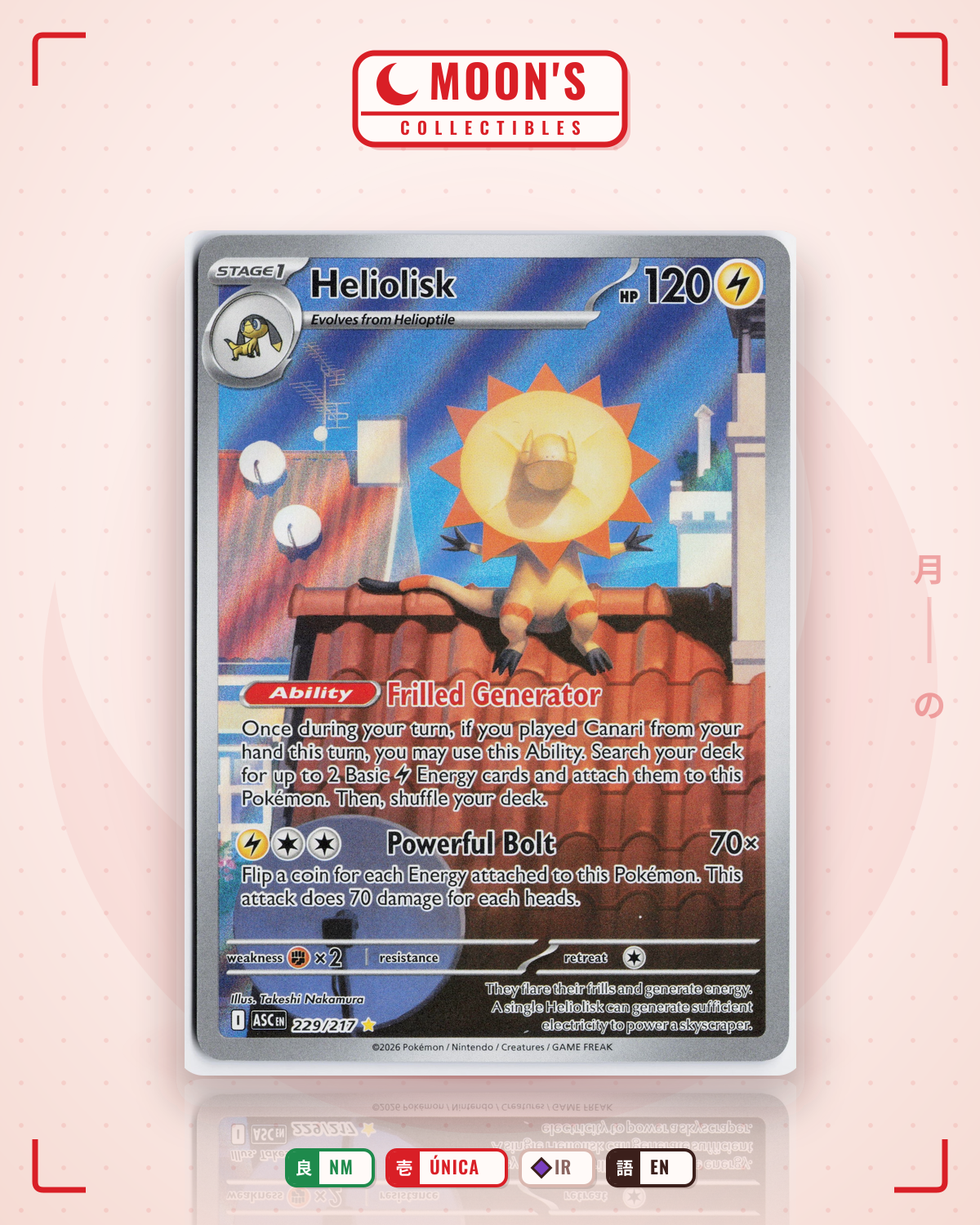Carta Pokémon Heliolisk · Ascended Heroes #229/217 (NM) — pieza única en Moon's Collectibles México