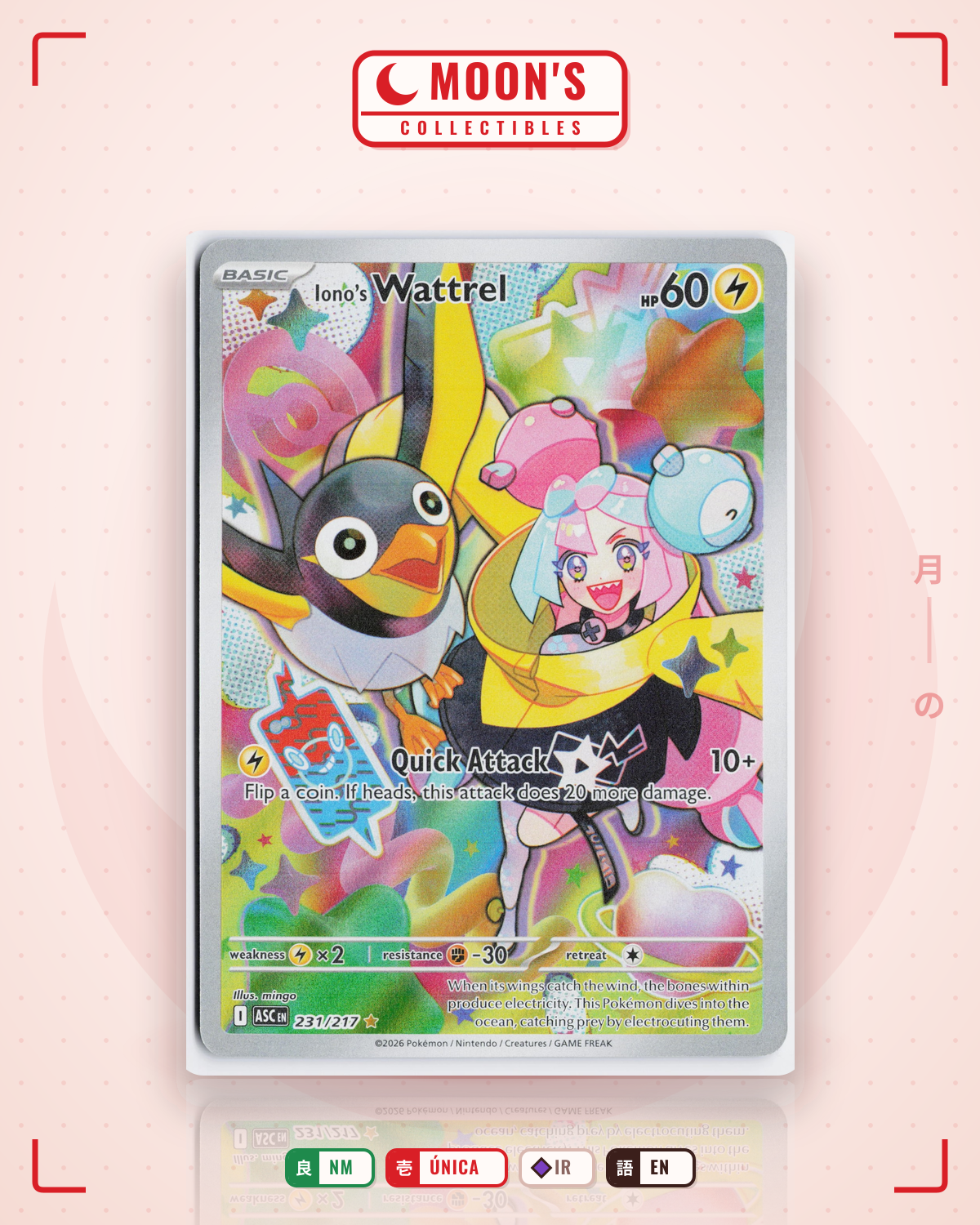 Carta Pokémon Iono's Wattrel · Ascended Heroes #231/217 (NM) — pieza única en Moon's Collectibles México