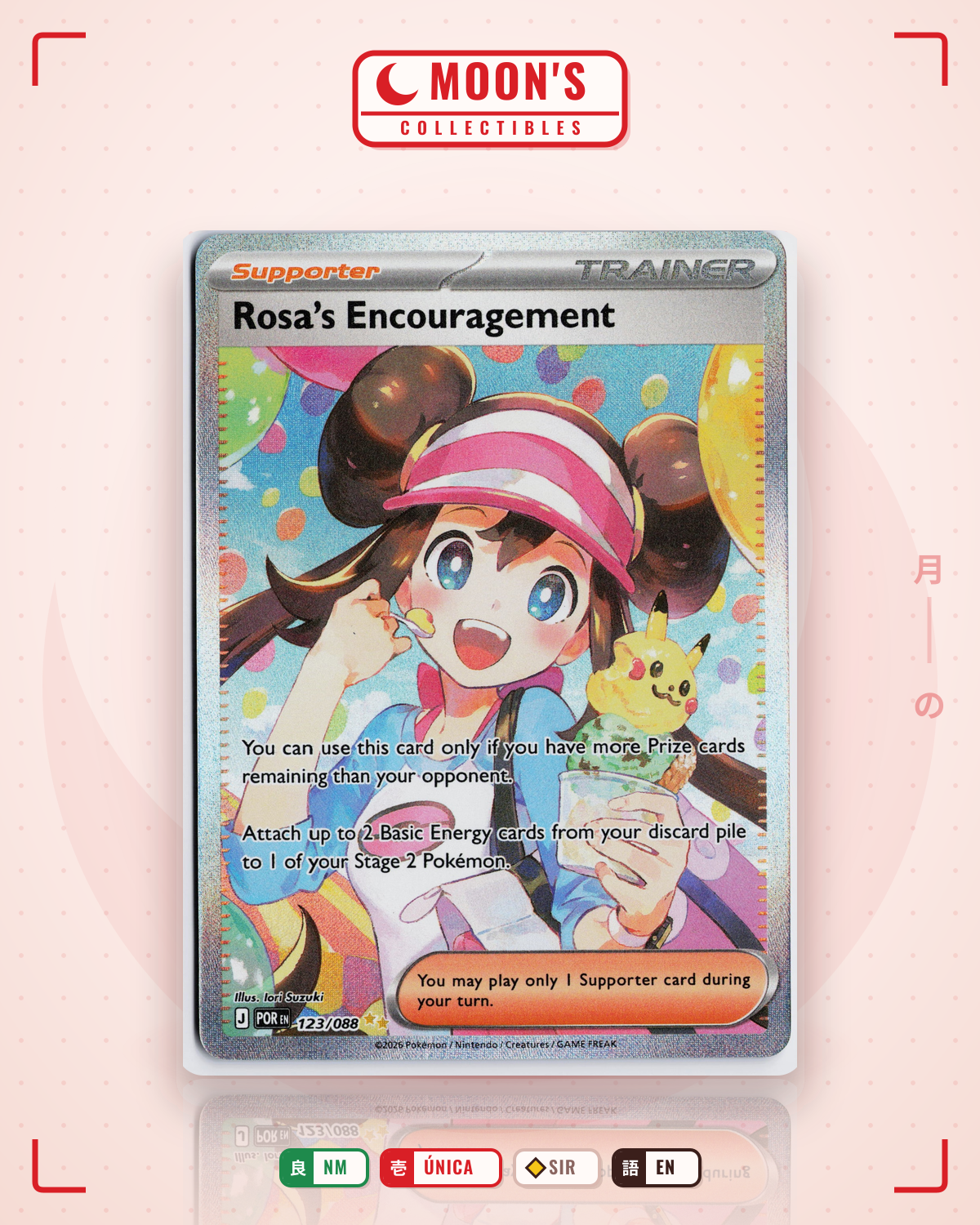 Carta Pokémon Rosa's Encouragement · Perfect Order #123/088 (NM) — pieza única en Moon's Collectibles México