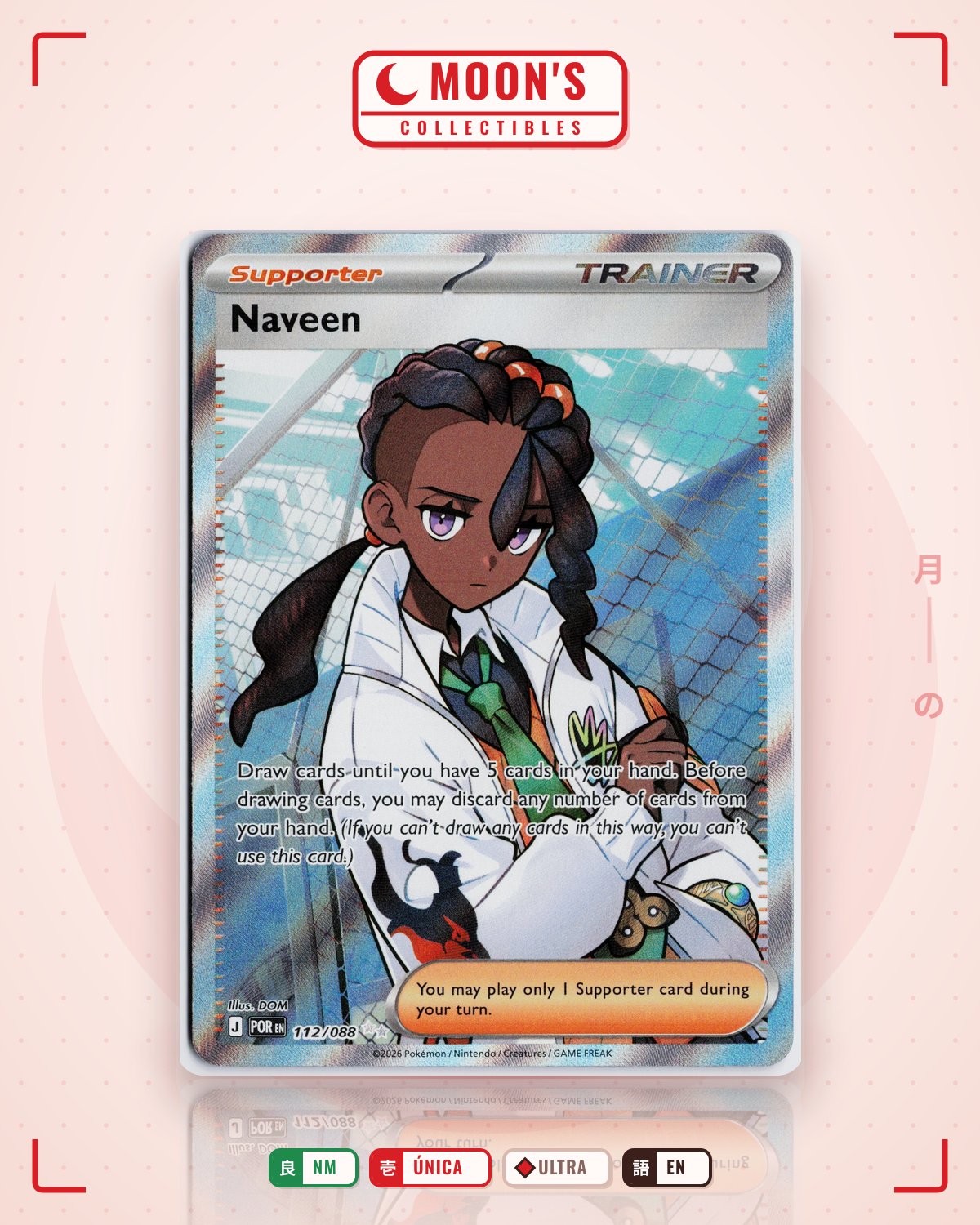 Carta Pokémon Naveen · Perfect Order #112/088 (NM) — pieza única en Moon's Collectibles México