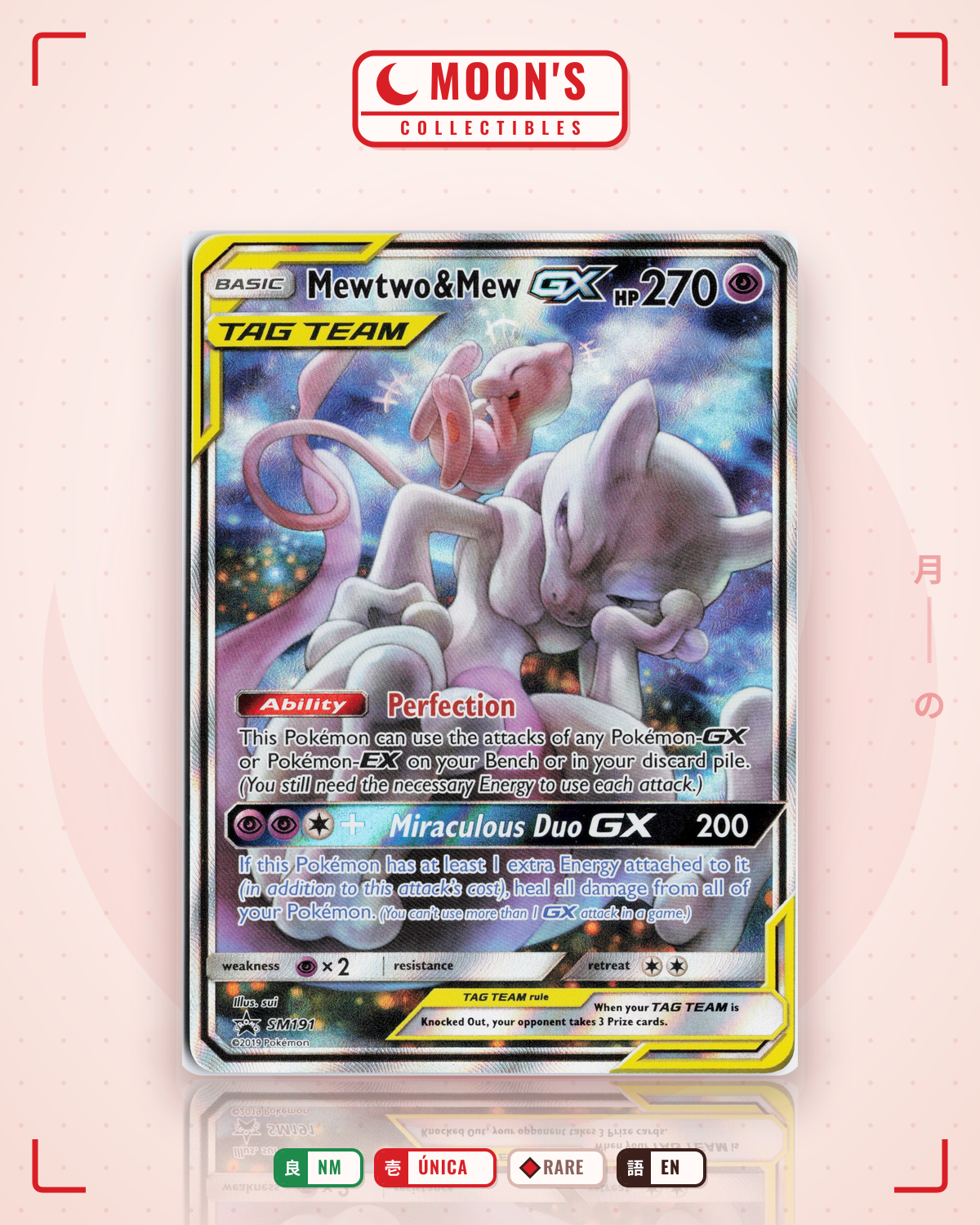 Carta Pokémon Mewtwo & Mew-GX · SM Black Star Promos #SM191 (NM) — pieza única en Moon's Collectibles México