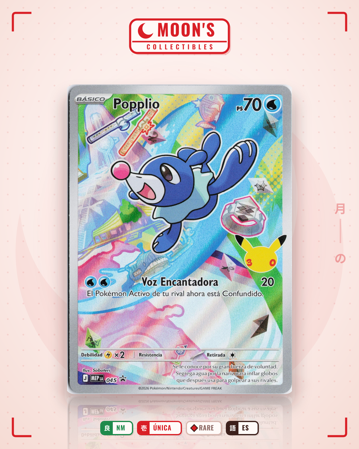 Carta Pokémon Popplio · Mega Evolution Black Star Promos #045 (NM) — pieza única en Moon's Collectibles México