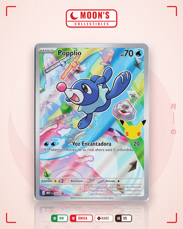 Carta Pokémon Popplio · Mega Evolution Black Star Promos #045 (NM) — pieza única en Moon's Collectibles México
