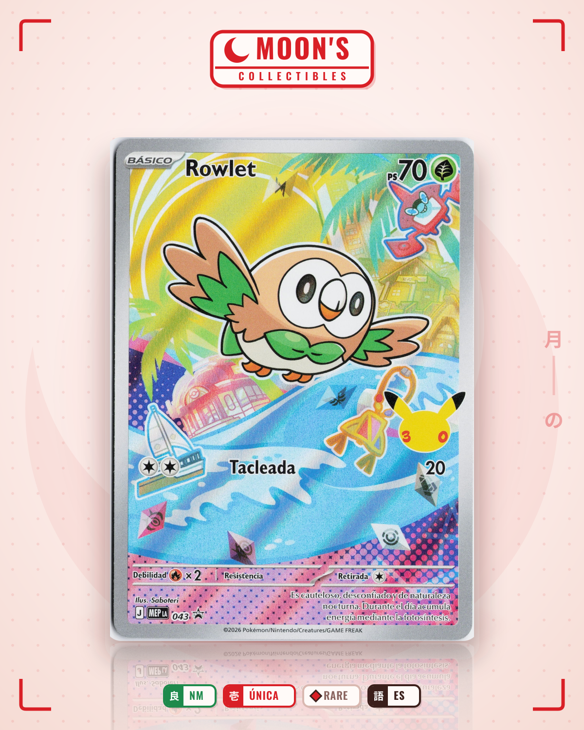 Carta Pokémon Rowlet · Mega Evolution Black Star Promos #043 (NM) — pieza única en Moon's Collectibles México