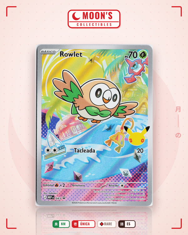Carta Pokémon Rowlet · Mega Evolution Black Star Promos #043 (NM) — pieza única en Moon's Collectibles México