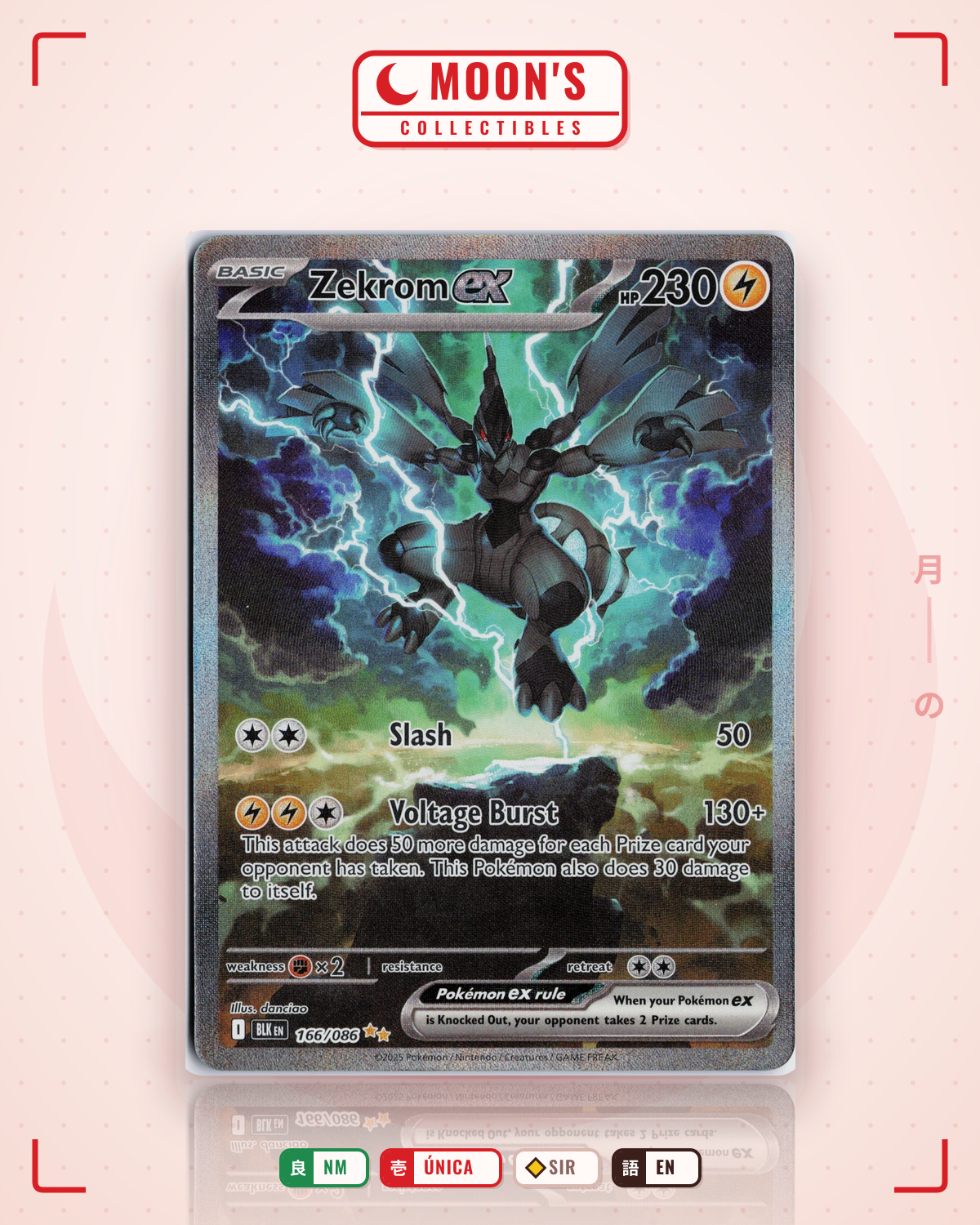 Carta Pokémon Zekrom ex · Black Bolt #166/086 (NM) — pieza única en Moon's Collectibles México