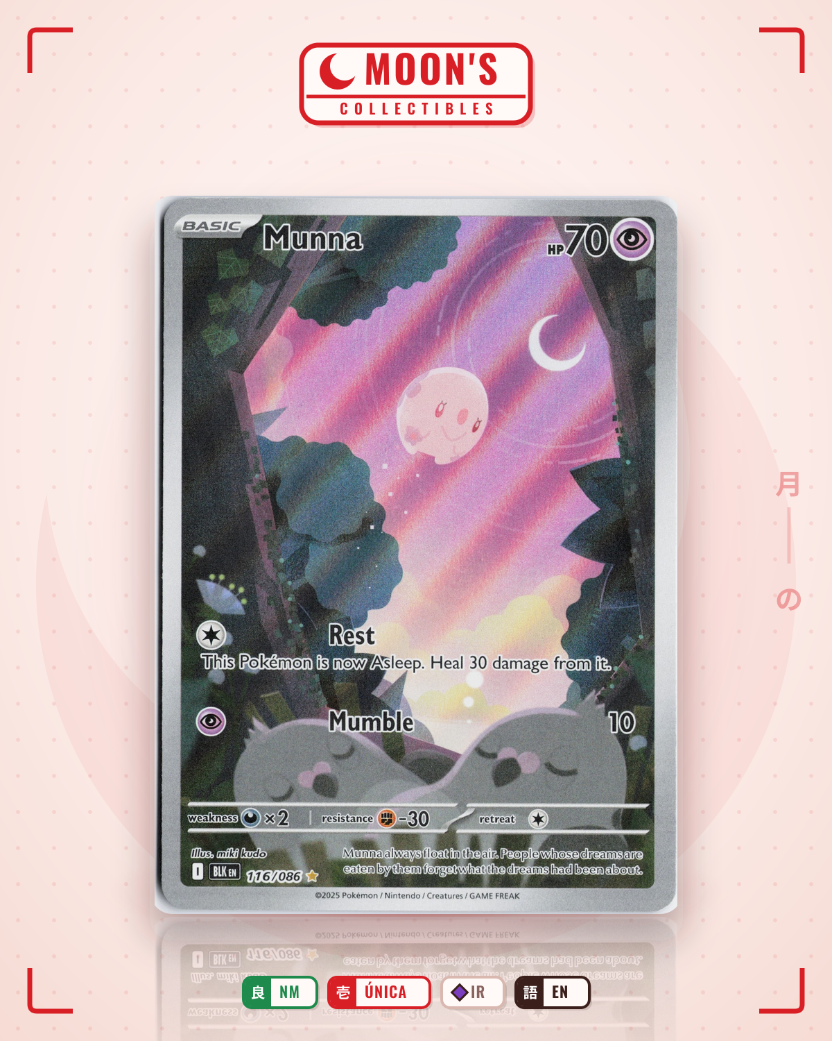 Carta Pokémon Munna · Black Bolt #116/086 (NM) — pieza única en Moon's Collectibles México