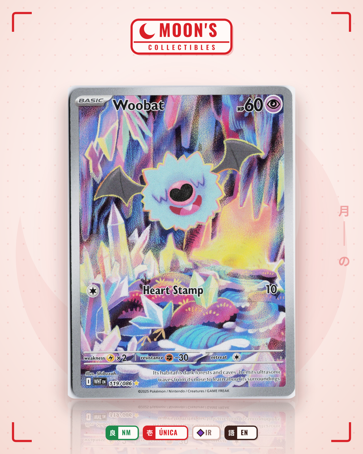 Carta Pokémon Woobat · White Flare #119/086 (NM) — pieza única en Moon's Collectibles México