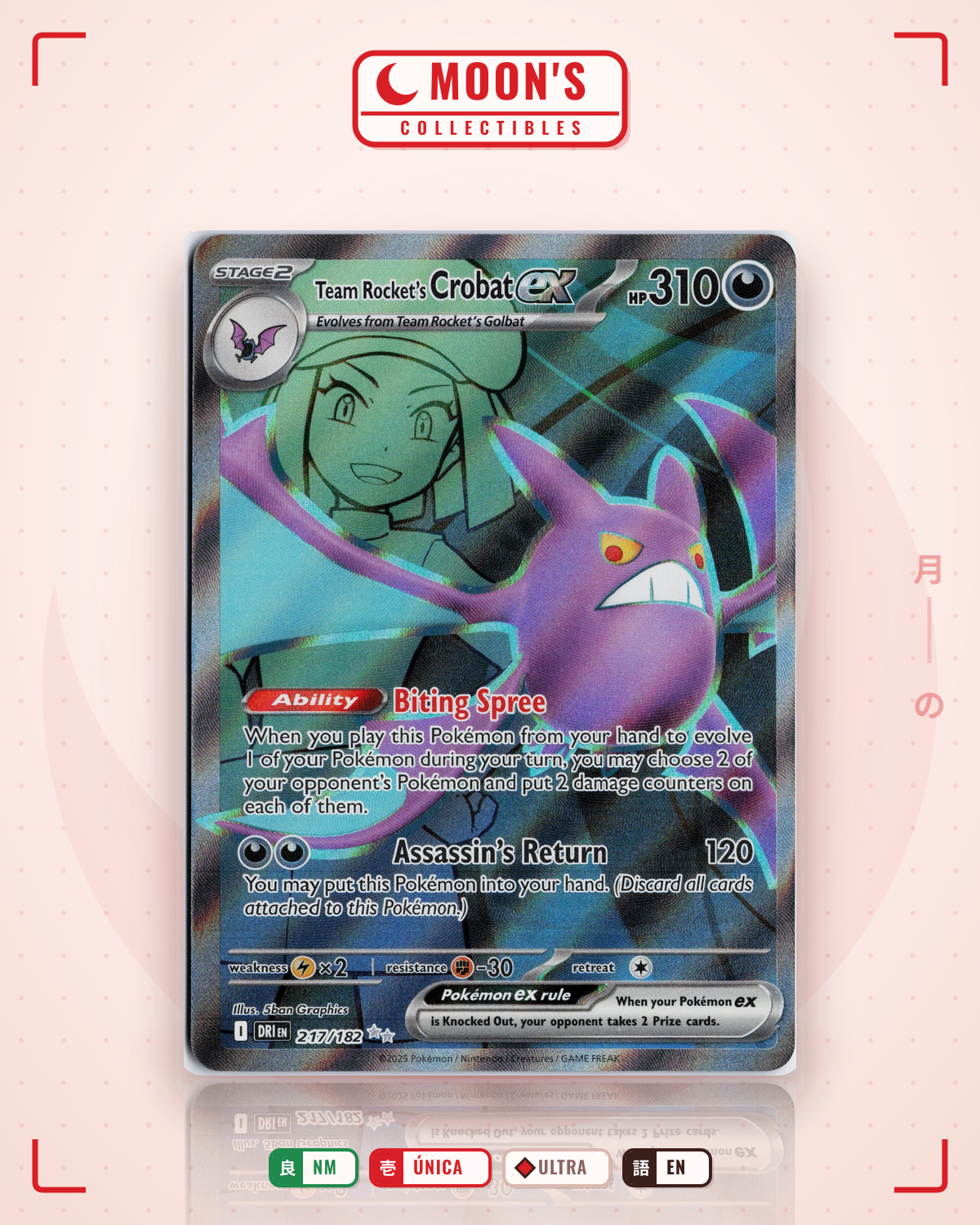 Carta Pokémon Team Rocket's Crobat ex · Destined Rivals #217/182 (NM) — pieza única en Moon's Collectibles México