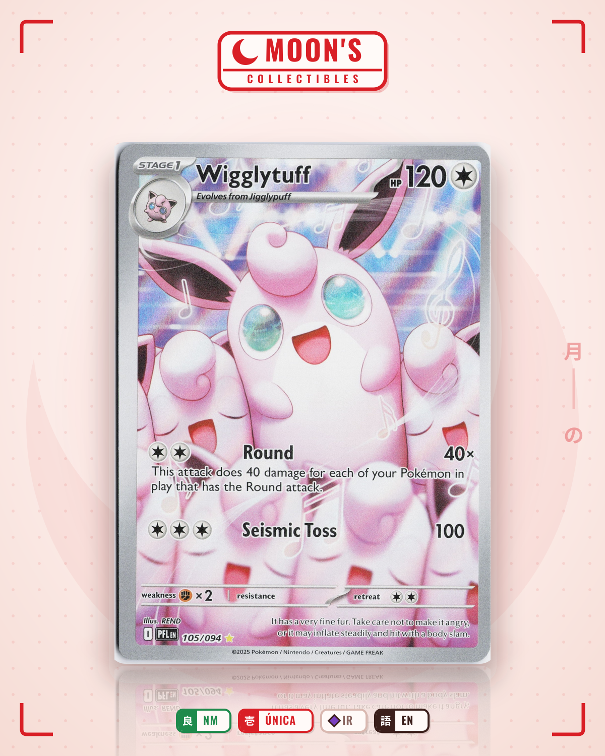 Carta Pokémon Wigglytuff · Phantasmal Flames #105/094 (NM) — pieza única en Moon's Collectibles México