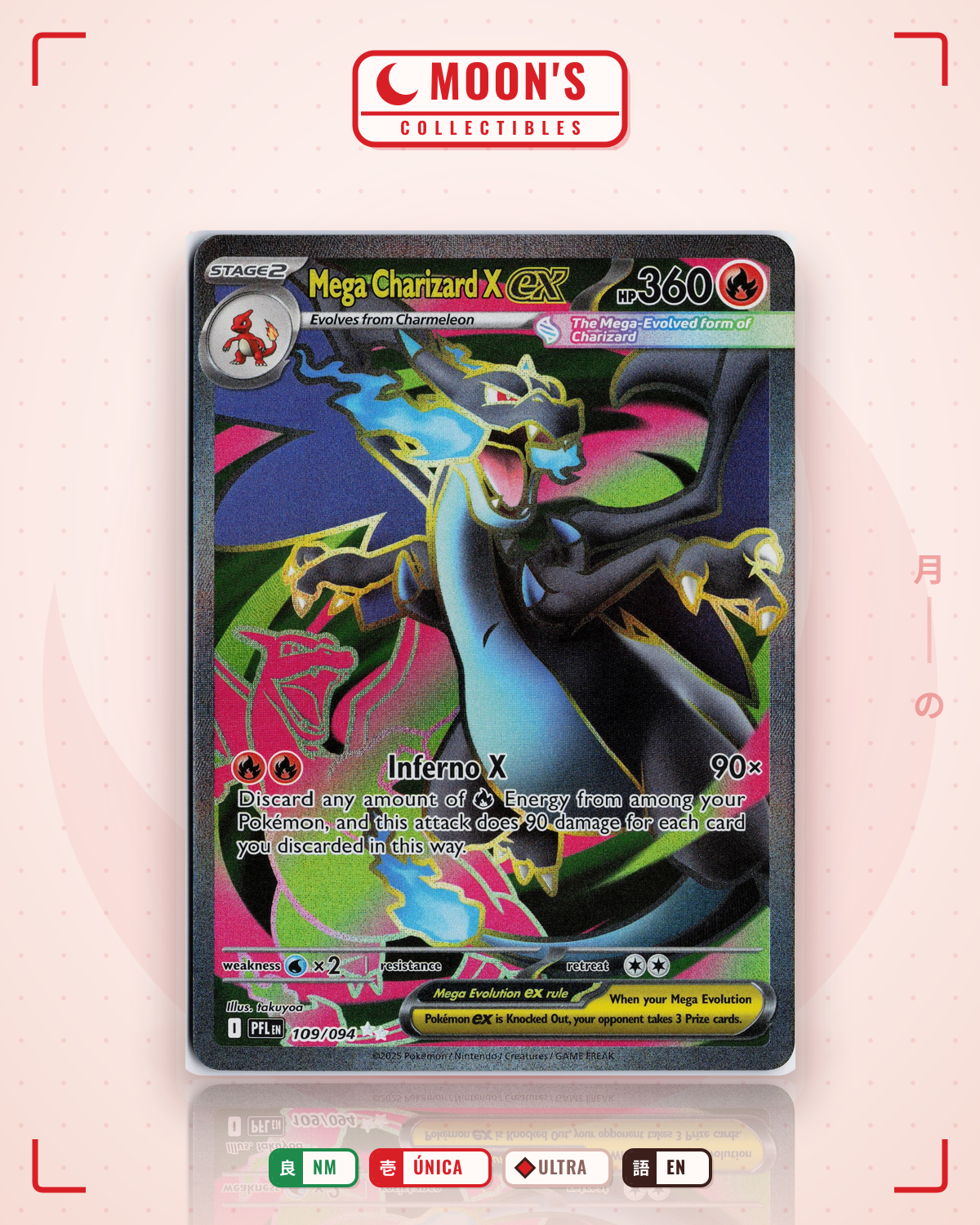 Carta Pokémon Mega Charizard X ex · Phantasmal Flames #109/094 (NM) — pieza única en Moon's Collectibles México