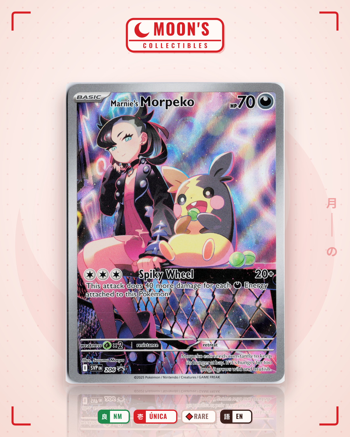 Carta Pokémon Marnie's Morpeko · Scarlet & Violet Black Star Promos #206 (NM) — pieza única en Moon's Collectibles México