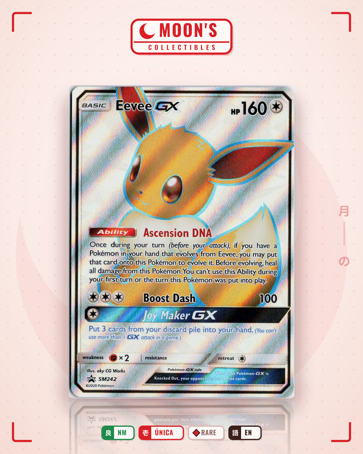Carta Pokémon Eevee-GX · SM Black Star Promos #SM242 (NM) — pieza única en Moon's Collectibles México