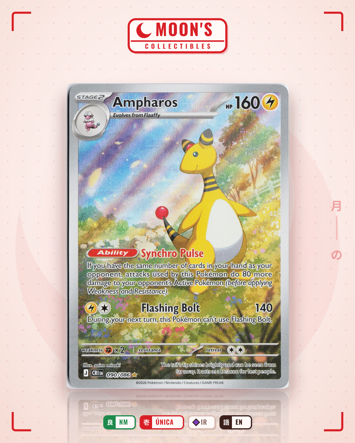 Carta Pokémon Ampharos · Chaos Rising #090/086 (NM) — pieza única en Moon's Collectibles México