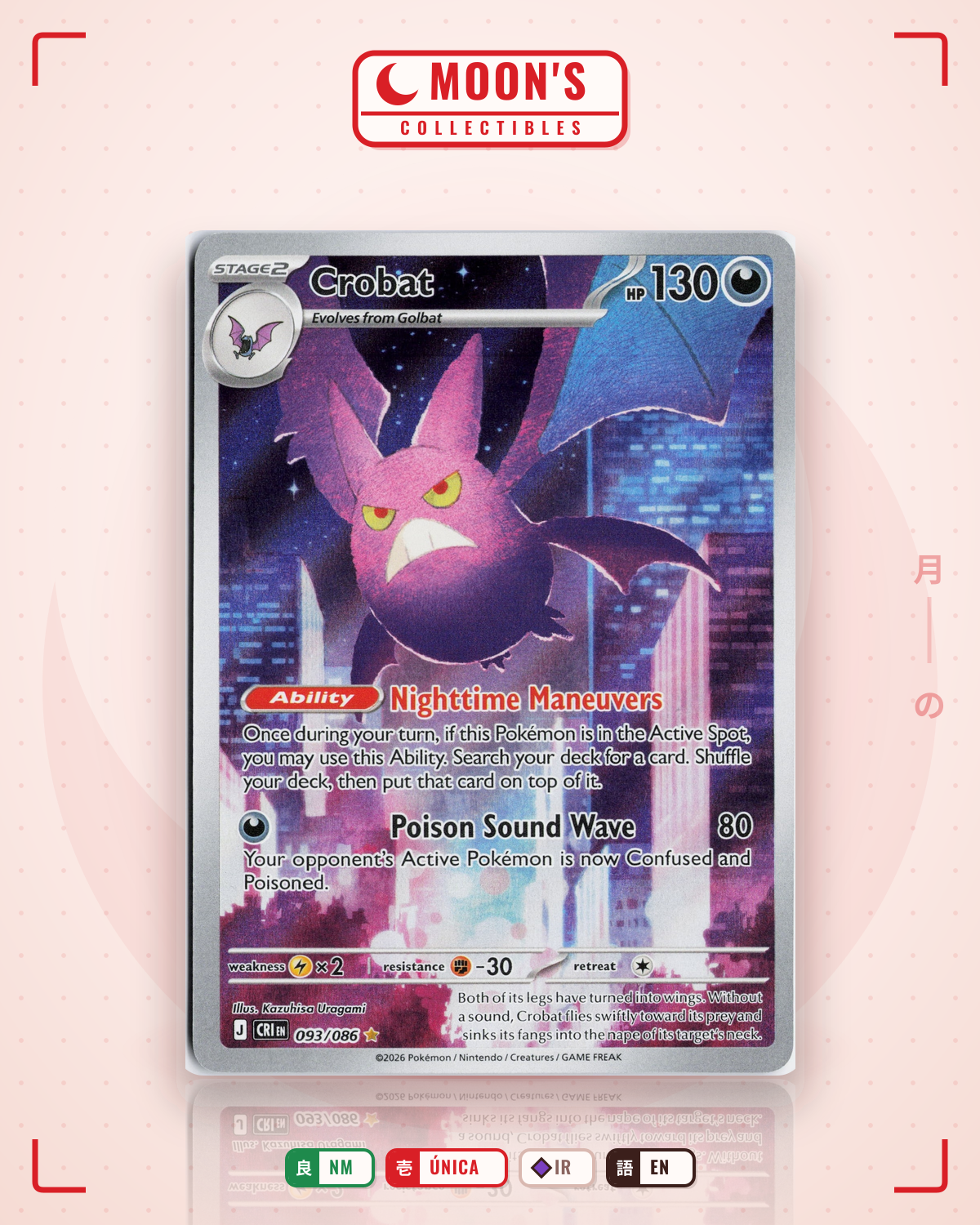 Carta Pokémon Crobat · Chaos Rising #093/086 (NM) — pieza única en Moon's Collectibles México