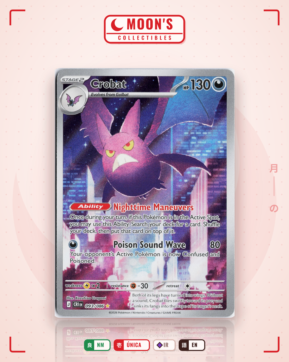 Carta Pokémon Crobat · Chaos Rising #093/086 (NM) — pieza única en Moon's Collectibles México