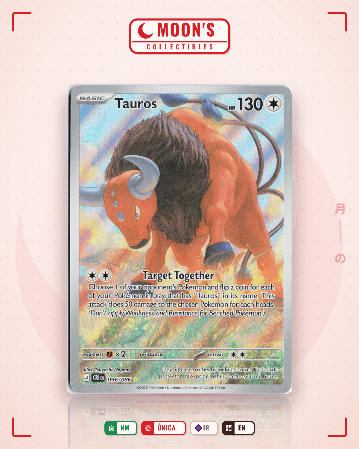 Carta Pokémon Tauros · Chaos Rising #096/086 (NM) — pieza única en Moon's Collectibles México