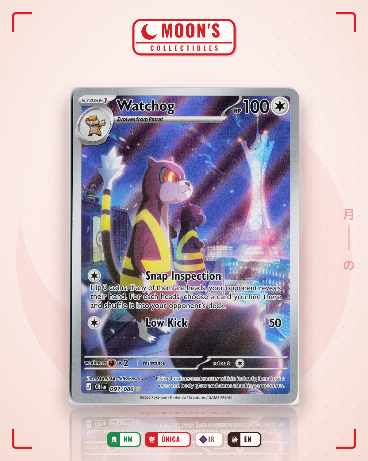 Carta Pokémon Watchog · Chaos Rasing #097/086 (NM) — pieza única en Moon's Collectibles México