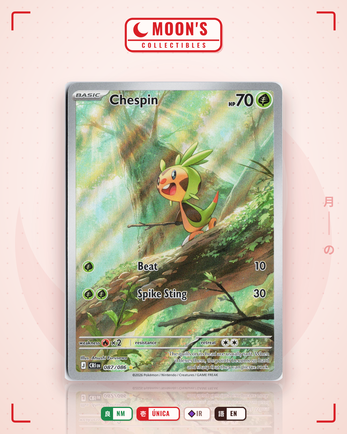 Carta Pokémon Chespin · Chaos Rising #087/086 (NM) — pieza única en Moon's Collectibles México