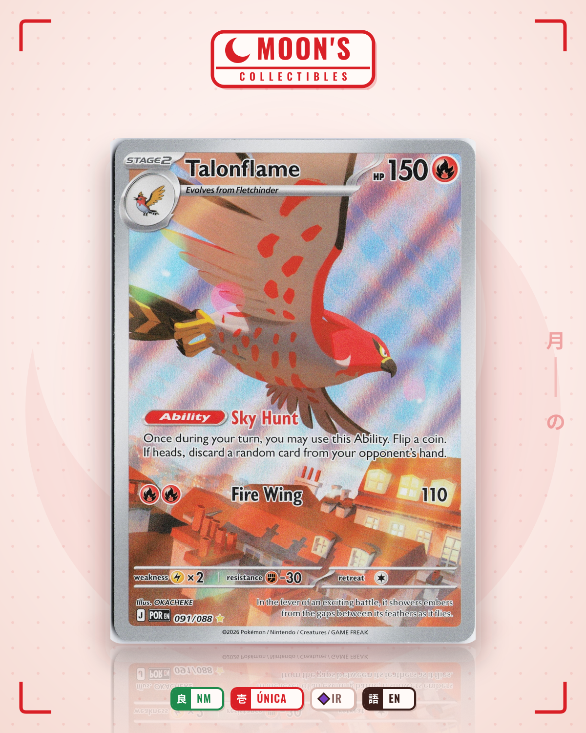 Carta Pokémon Talonflame · Perfect Order #091/088 (NM) — pieza única en Moon's Collectibles México