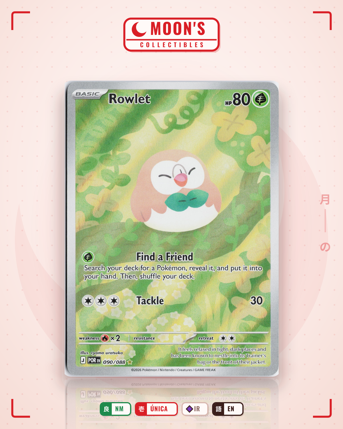 Carta Pokémon Rowlet · Perfect Order #090/088 (NM) — pieza única en Moon's Collectibles México