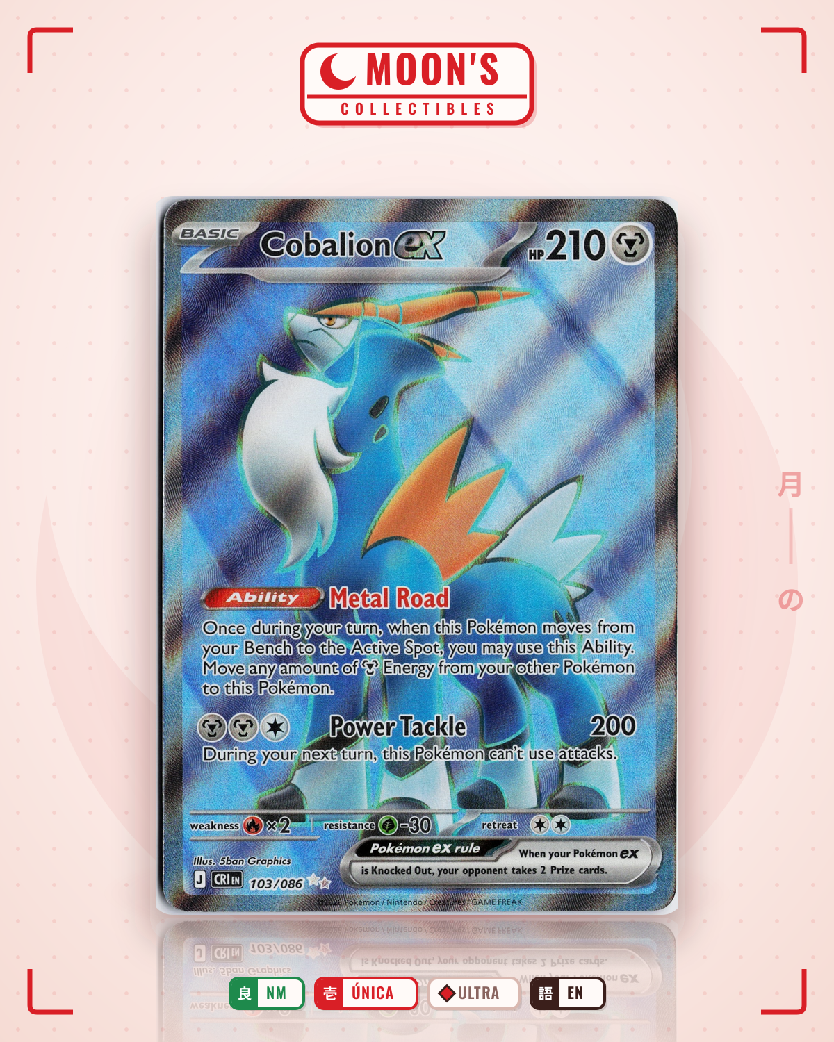 Carta Pokémon Cobalion ex · Chaos Rising #103/086 (NM) — pieza única en Moon's Collectibles México