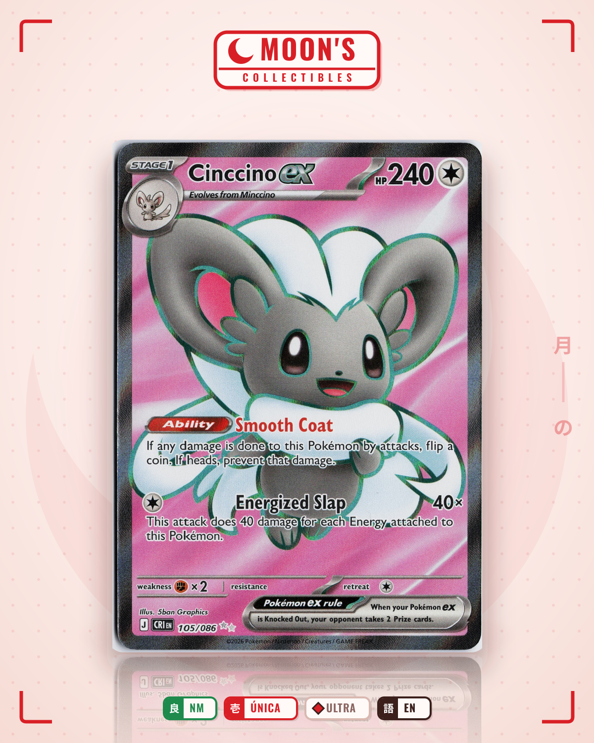 Carta Pokémon Cinccino ex · Chaos Rising #105/086 (NM) — pieza única en Moon's Collectibles México